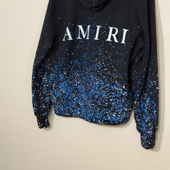 AMIRI Hoodie Crystal Painter  - Black  Hoodie with Blue & White Splatter Design - Picture 7 of 9